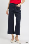 Navy blue Umgee scallop hem wide-leg cropped pants