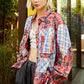 POL Plaid Patchwork Long Sleeve Shirt with Raw Edge Detail Scarlet Shirts