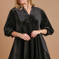Umgee Full Size Beaded Frill Flounce Sleeve Velvet Babydoll Blouse Black Blouses