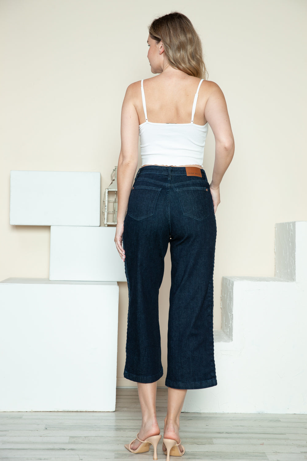 Judy Blue Full Size Side Seam Braid Detail Crop Wide Leg Jeans Jeans