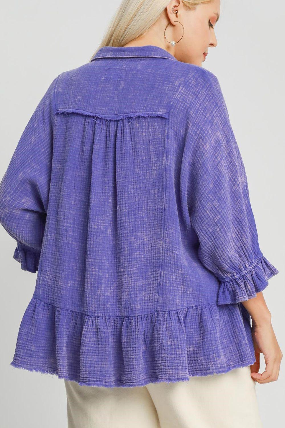 Umgee Plus Size Size Mineral Washed Cotton Gauze Top Tops