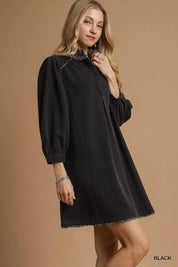 Umgee French Terry Balloon Sleeve Shift Dress with Leopard Print Detail | Mini Dresses Daverri Fashions