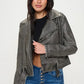 Coalition LA Zip Up Vegan Leather Biker Jacket with Belt - DAVERRI FASHIONS