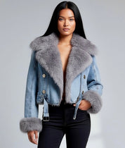 Full Size Faux Fur Collar Denim Jacket Plus Size | Jackets Daverri Fashions