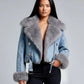 Full Size Faux Fur Collar Denim Jacket Plus Size - DAVERRI FASHIONS