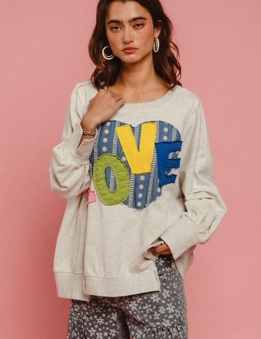 BiBi LOVE Heart Patch Slit French Terry Sweatshirt