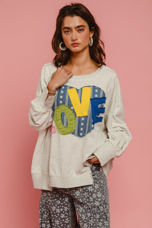 BiBi LOVE Heart Patch Slit French Terry Sweatshirt Sweatshirts