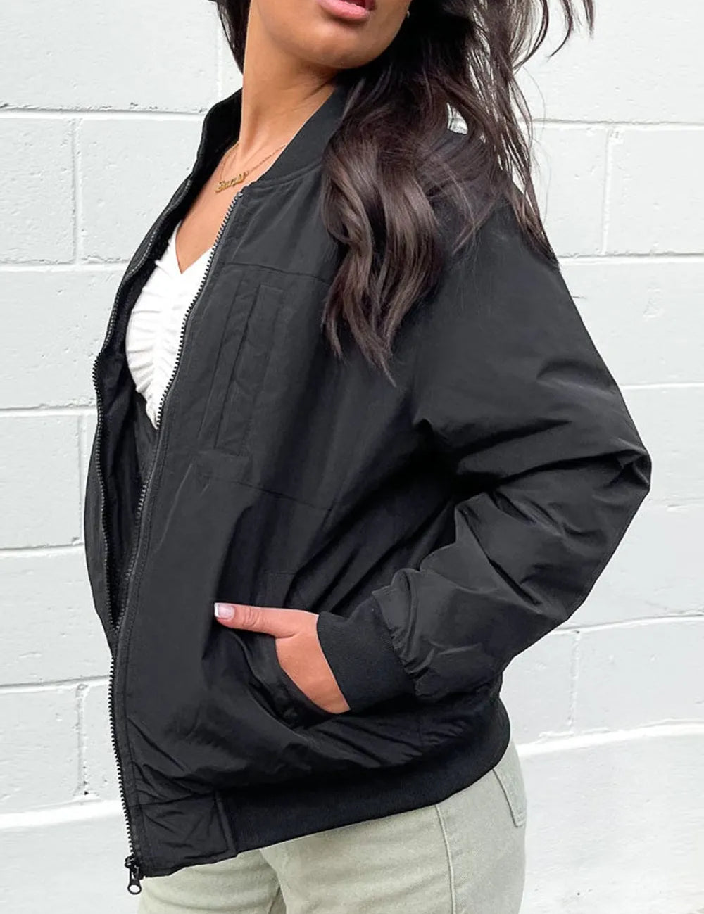 Zip Up Baseball Collar Jacket with Pockets | Jackets Daverri Fashions