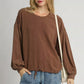 Umgee Linen Long Sleeve Top with Drawstring - DAVERRI FASHIONS