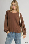 Umgee Linen Long Sleeve Top with Drawstring - DAVERRI FASHIONS