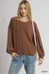 Umgee Linen Long Sleeve Top with Drawstring - DAVERRI FASHIONS