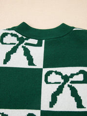Checkered Bow Round Neck Casual Sweater | Sweaters Daverri Fashions