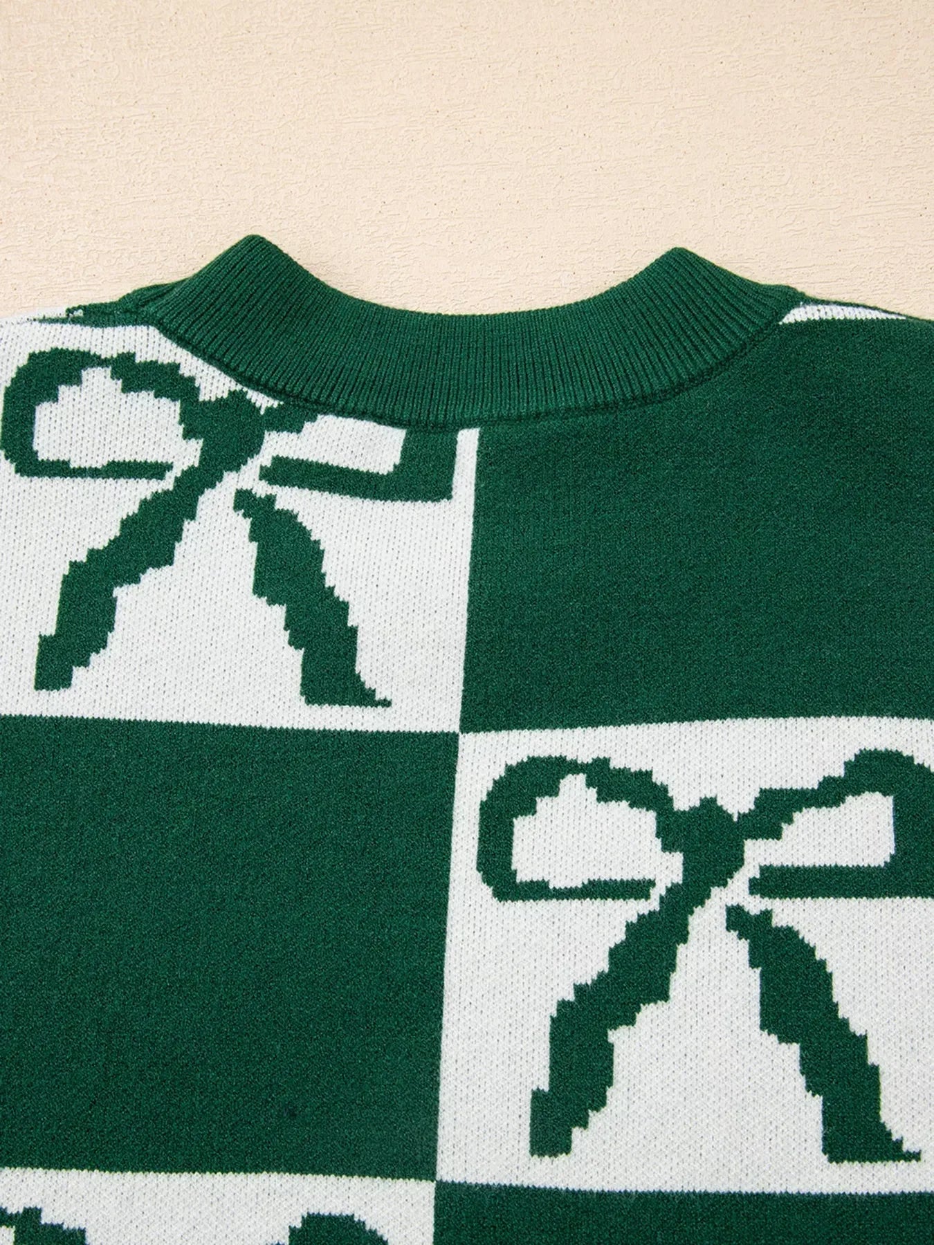 Checkered Bow Round Neck Casual Sweater - DAVERRI FASHIONS