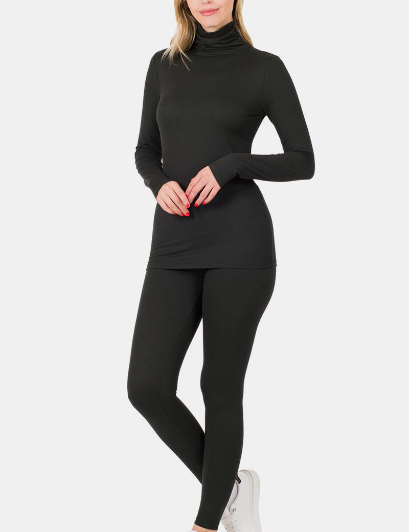 Zenana Full Size Turtleneck Top and Leggings Lounge Set Black