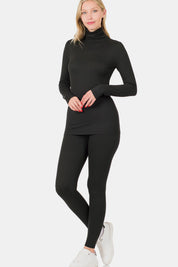 Black Zenana Plus Size Turtleneck Top and Leggings Lounge Set | Outfit Sets Daverri Fashions