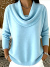 Light blue cowl neck plus size sweater with ribbed long sleeves