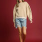 Umgee Round Neck Sweatshirt with Pleated Detail Sweatshirts