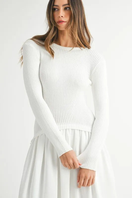 MABLE Ribbed Poplin Mix Midi Sweater Dress