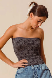 SO ME Jacquard Floral Two Tone Seamless Tube Top | Tops Daverri Fashions