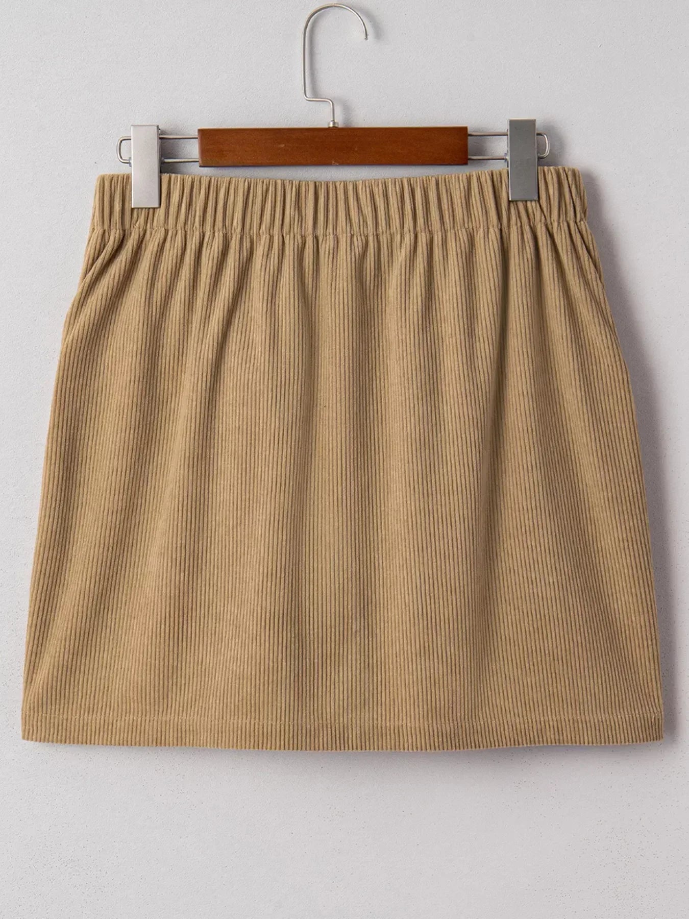 Corduroy Buttoned Front Mini Skirt - DAVERRI FASHIONS