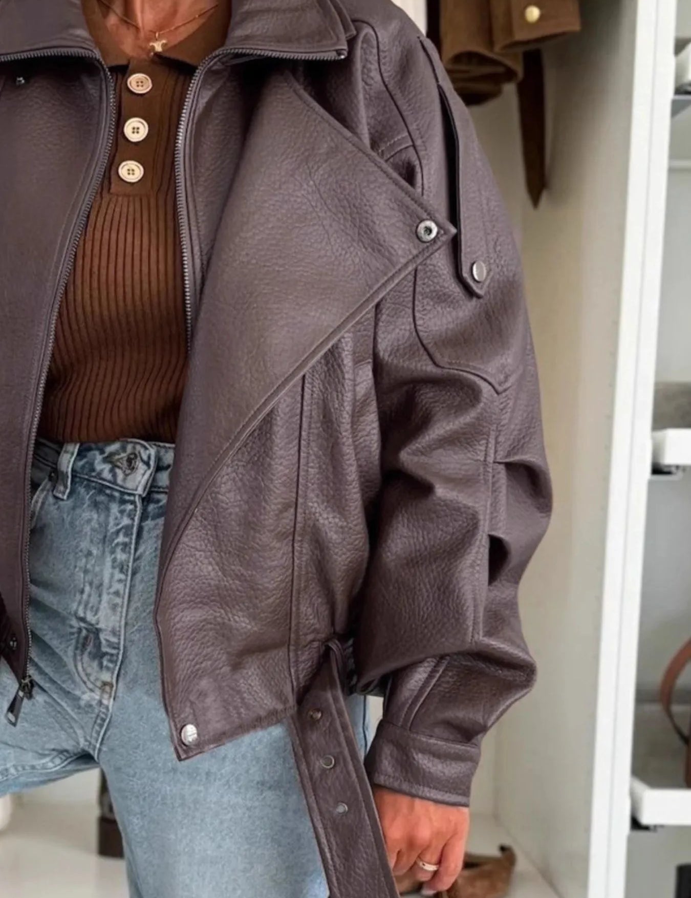 Faux Leather Zip Up Moto Jacket | Jackets Daverri Fashions