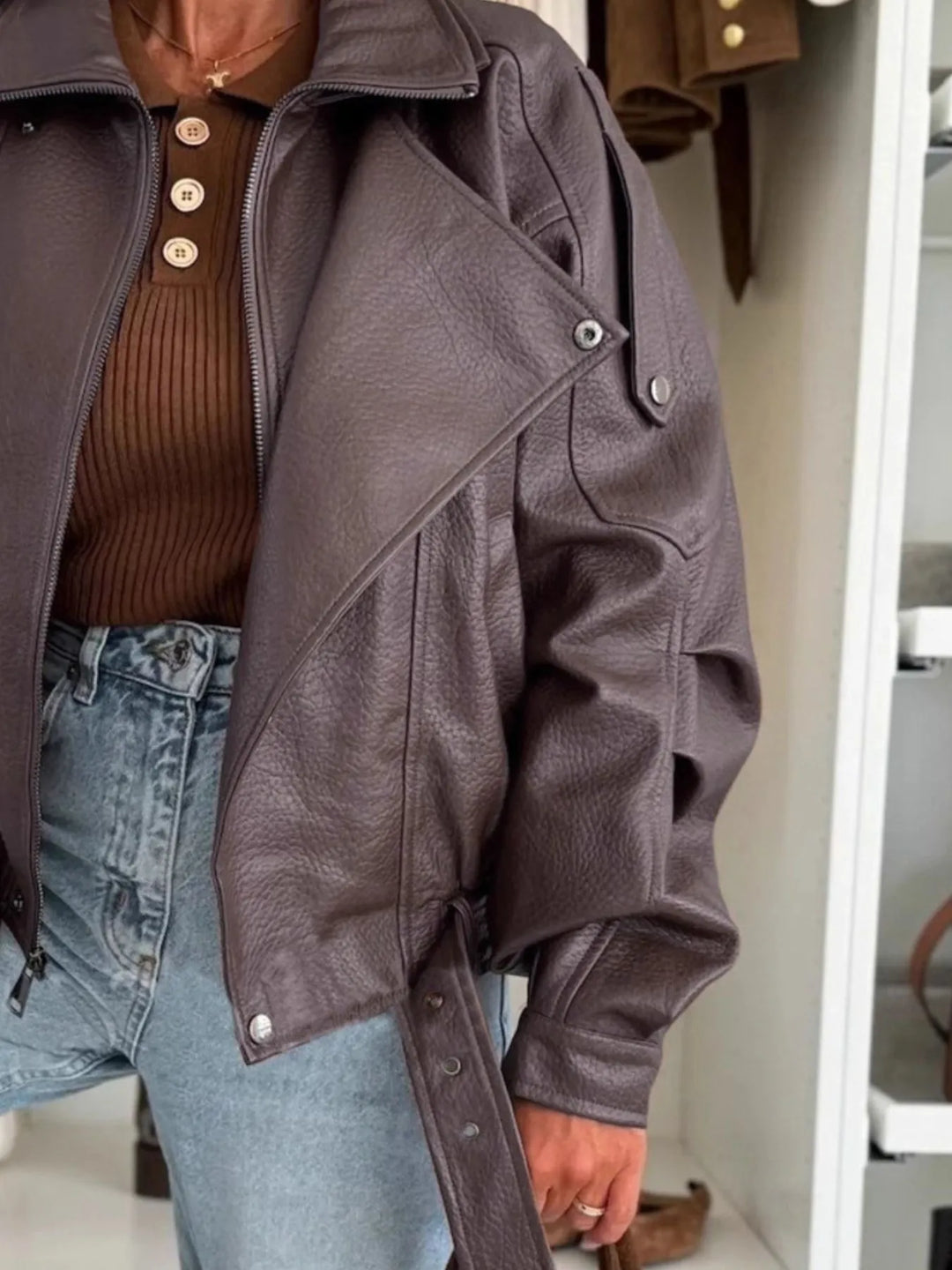 Faux Leather Zip Up Moto Jacket | Jackets Daverri Fashions