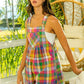 BiBi Bleached Vintage Plaid Wide Leg Overalls with Pockets Stained Glass Shortalls
