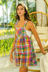 BiBi Bleached Vintage Plaid Wide Leg Overalls with Pockets Stained Glass Shortalls