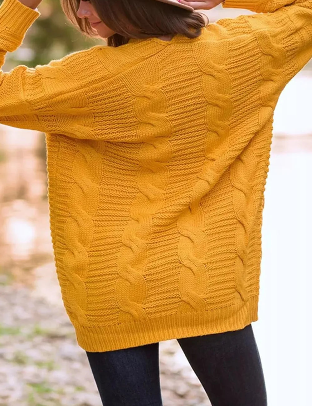 Gold Cable-Knit Open Front Long Sleeve Cardigan | Cardigans Daverri Fashions