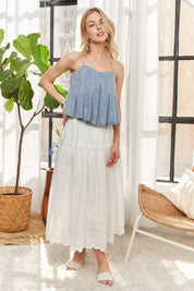 ADORA Front Pleated Washed Denim Crop Top | Tops Daverri Fashions