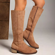 Side Zip Knee-High Block Heel Boots - DAVERRI FASHIONS