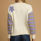 Umgee Flower Jacquard Striped Long Sleeve Sweater - DAVERRI FASHIONS
