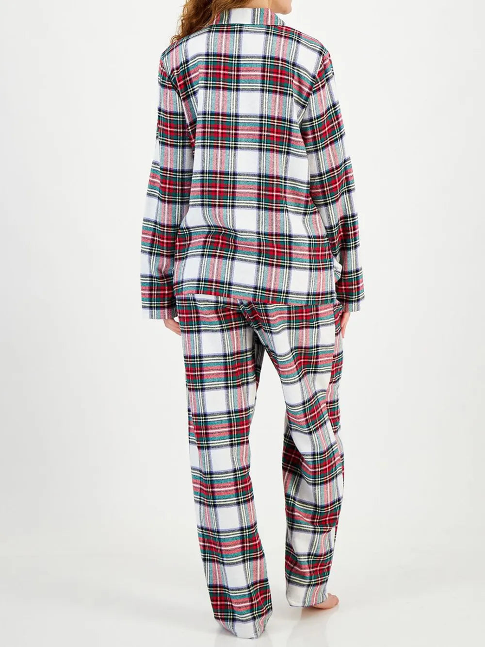 Plaid Collared Neck Button Up Top and Pants Lounge Set | Loungewear Sets Daverri Fashions