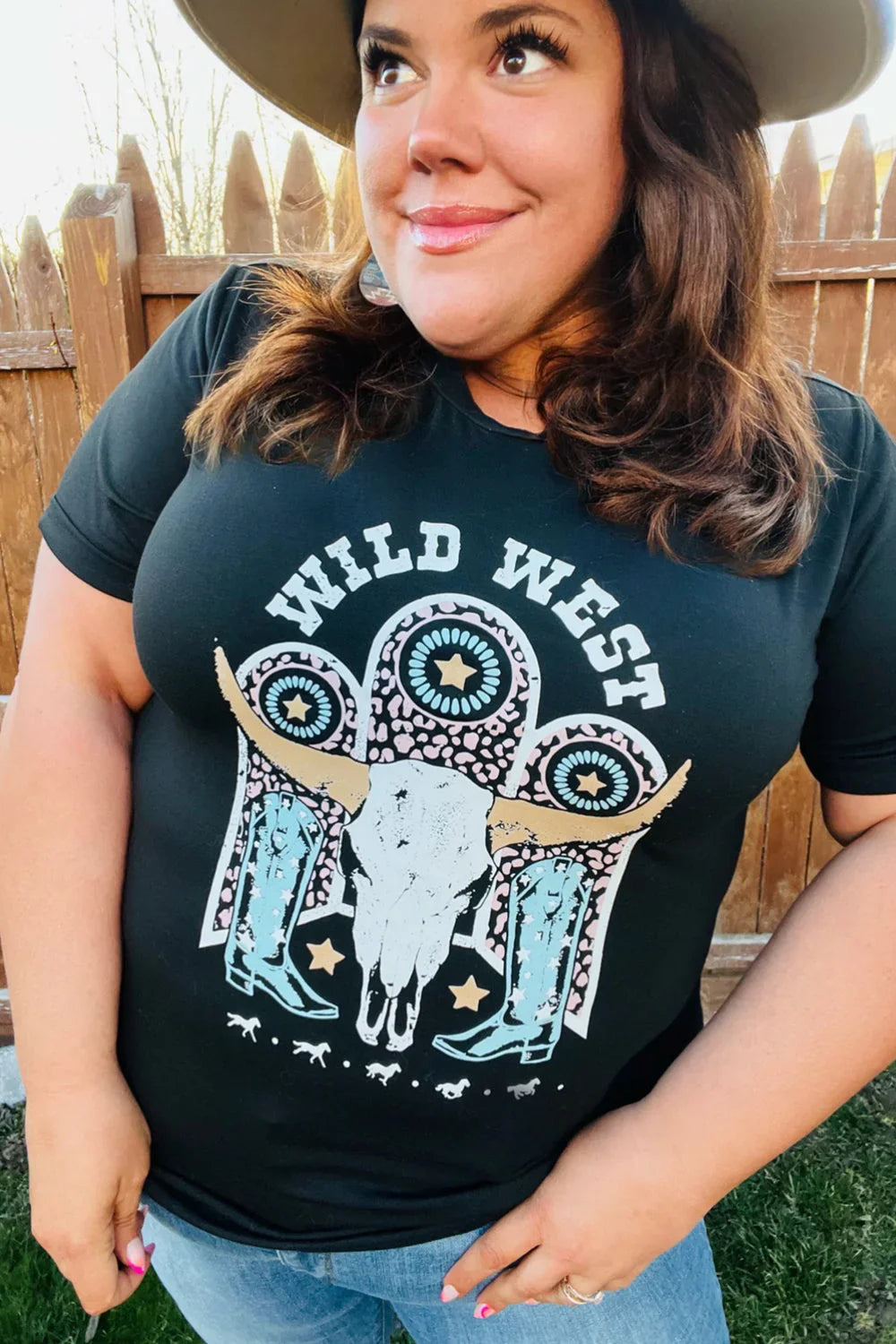 Black Cotton Wild West Graphic Tee | Daverri Fashions