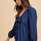 Annie Wear Navy Tie Front Peplum Long Sleeve Denim Top Tops