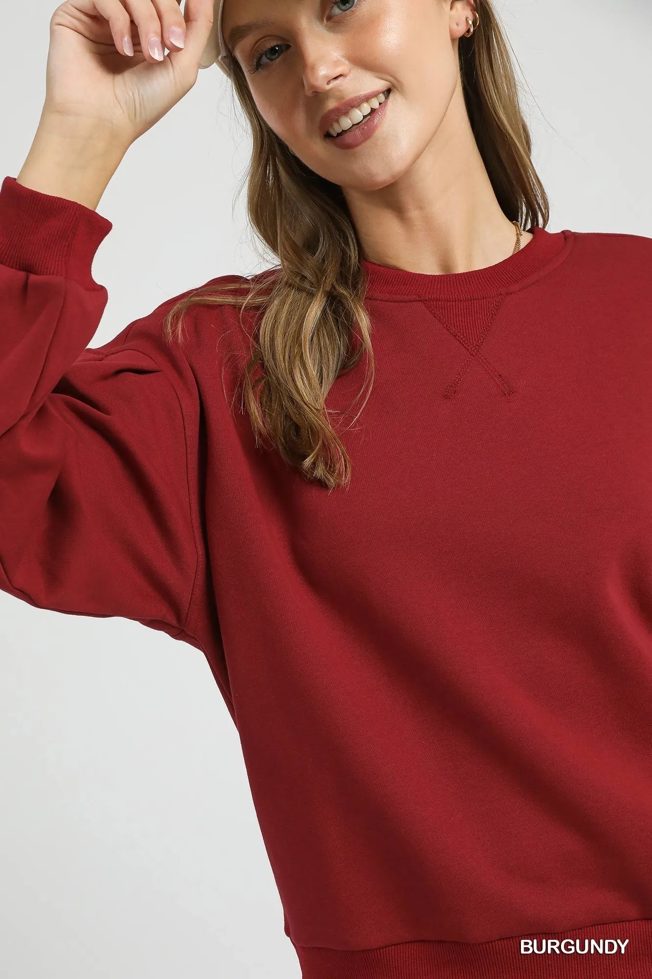 Umgee Round Neck Sweatshirt with Pleated Detail Sweatshirts