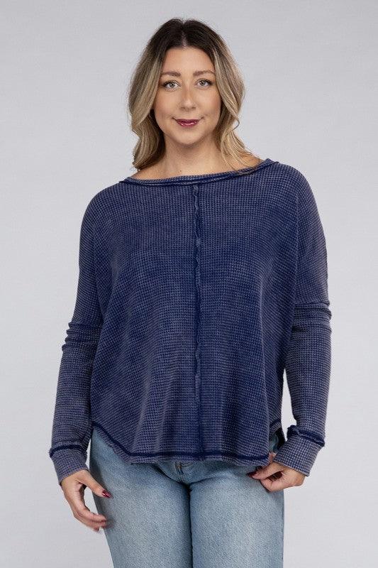 Plus Long Sleeve Cotton Waffle Knit Top Shirts & Tops