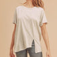 Aemi + Co Asymmetrical Front Slit Round Neck Raglan Sleeve T-Shirt Light Gray T-Shirts
