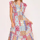 Umgee Full Size Tie Neck Double Layered Ruffle Sleeve Midi Dress Plus Size PINK MIX