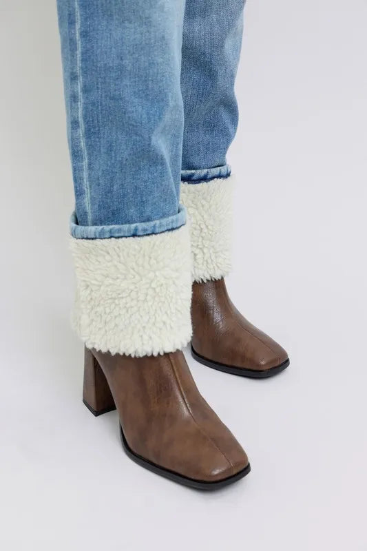 Judy Blue Full Size High Waist Shearling Cuff Straight Jeans