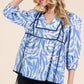 Lime 'N' Chili Graphic Print Solid Trim Quarter Sleeve Blouse - DAVERRI FASHIONS