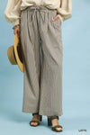 Umgee Drawstring Striped Wide-Leg Pants in beige and brown stripes