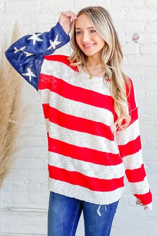 And The Why American Flag Long Sleeve Sweater - DAVERRI FASHIONS
