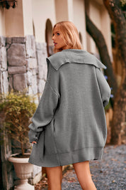 Collared Neck Button-Up Cardigan with Pockets | Cardigans Daverri Fashions