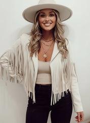 Fringe Open Front Cropped Jacket