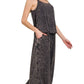 Zenana Ash Black Woven Acid Crinkle Washed Cami & Pants 2 Piece Set Outfit Sets