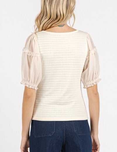 Mittoshop Frill Round Neck Half Sleeve Blouse