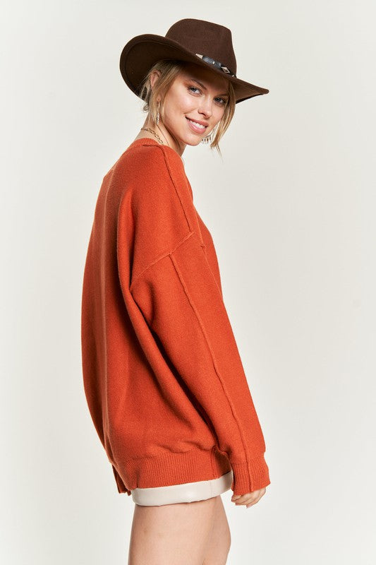 Plus V-Neck Oversized Sweater Tops