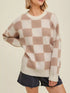 Cozy Daverri checkered knit baggy sweater in beige and cream