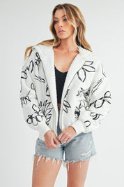 Aemi + Co Flower Print Zip Up Sherpa Hoodie Hoodies